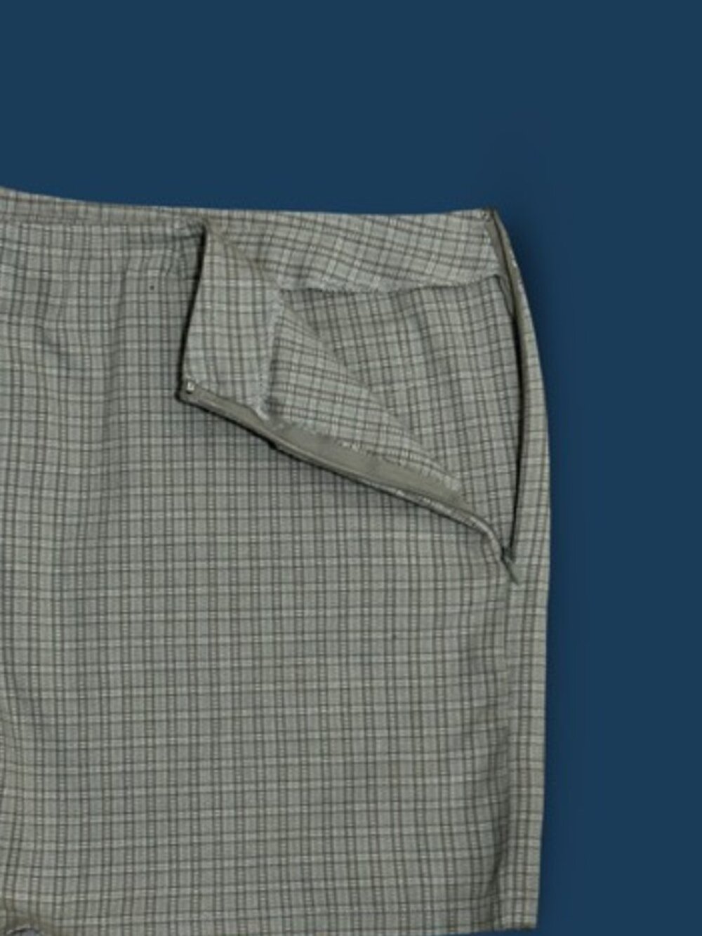 Vintage 90s Express Bleus Comfort Stretch Micro-Plaid Shorts - Tan & Cream - 7/8 - Picture 5 of 10